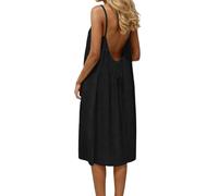 Backless Lounge Dress - Casual Sleeveless Cami House Dress for Women Soft Loose Fit Summer Gown, for Beach Vacation Mode