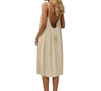 Backless Lounge Dress - Casual Sleeveless Cami House Dress for Women Soft Loose Fit Summer Gown, for Beach Vacation Mode