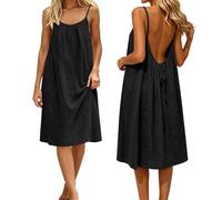 Backless Lounge Dress - Casual Sleeveless Cami House Dress for Women Soft Loose Fit Summer Gown, for Beach Vacation Mode
