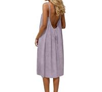 Backless Lounge Dress - Casual Sleeveless Cami House Dress for Women Soft Loose Fit Summer Gown, for Beach Vacation Mode