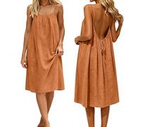 Backless Lounge Dress - Casual Sleeveless Cami House Dress for Women Soft Loose Fit Summer Gown, for Beach Vacation Mode