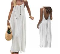 Backless Sleeveless House Dress for Women - Long Tie-Front LoungeDress, Loose Fit Open Back Cami Dresses for Vacation (A,L)
