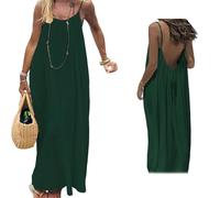 Backless Sleeveless House Dress for Women - Long Tie-Front LoungeDress, Loose Fit Open Back Cami Dresses for Vacation (B,L)