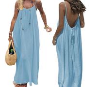 Backless Sleeveless House Dress for Women - Long Tie-Front LoungeDress, Loose Fit Open Back Cami Dresses for Vacation (L,XXL)