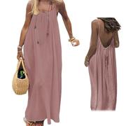 Backless Sleeveless House Dress for Women - Long Tie-Front LoungeDress, Loose Fit Open Back Cami Dresses for Vacation (J,L)