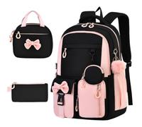 Backpack Set - 3-Piece (870g) Nylon Mix | Girls School Bag Lunch Case, Light Pink, riferimento alla descrizione, Consulte la descripción