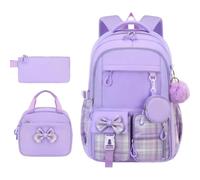 Backpack Set - 3-Piece (870g) Nylon Mix | Girls School Bag Lunch Case, morado, riferimento alla descrizione, Consulte la descripción