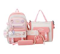 Backpacks Set, Bag Combo Kit, 11,81 x 5,12 x 16,54 pulgadas Compact Canvas School Backpack Set, Multipocket Design, Lightweight Stylish, for Kids, Boys, Girls, Teenagers and Students, rosa, Se référer