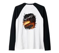Backprint dragón de Fuego Criatura mística dragón fantasía Camiseta Manga Raglan