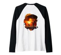 Backprint Jirafas en la cálida Sabana de África al Atardecer Camiseta Manga Raglan