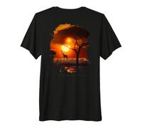 Backprint Jirafas en la cálida Sabana de África al Atardecer Camiseta Premium