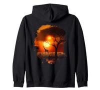 Backprint Jirafas en la cálida Sabana de África al Atardecer Sudadera con Capucha