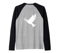 Backprint Paloma de la Paz con Rama de Olivo Signo de la Paz Camiseta Manga Raglan