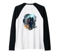 Backprint Poderoso Caballero en Armadura con Espada de Fuego Camiseta Manga Raglan