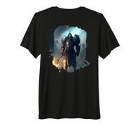 Backprint Poderoso Caballero en Armadura con Espada de Fuego Camiseta Premium