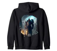 Backprint Poderoso Caballero en Armadura con Espada de Fuego Sudadera con Capucha