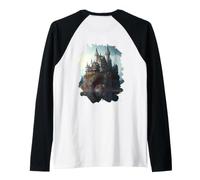 Backprint Un Hermoso Mundo de fantasía del Castillo de Hadas Camiseta Manga Raglan