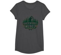 Backwoods Rebel: Espíritu de Aventura Resistente al Aire Libre Camiseta, Niñas, Jaspeado Oscuro, Pequeña