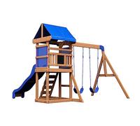 Backyard Discovery Aurora Casita Infantil Exterior de Madera | Casa de Juguete XXL para Ninos con Columpios y Tobogan | para el Jardin - 310 x 270 x 230 cm.