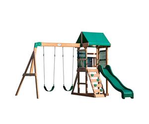 Backyard Discovery Buckley Hill Parque Infantil Exterior, Verde y Marron | Parque Infantil Madera, Juegos Infantiles Exterior con Columpio, Tobogan y Escalera - 310x270x230 cm.