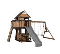 Backyard Discovery Canyon Creek Parque Infantil/Casita de Madera | Incluye Columpios/Tobogan/rocodromo/Mesa de Picnic | para Exteriores, en el Jardin