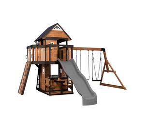 Backyard Discovery Canyon Creek Parque infantil / Casita de madera | incluye columpios / Tobogan / rocodromo / mesa de picnic | Para exteriores, en el jardin