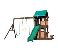 Backyard Discovery Lakewood | Cabana de Madera con Columpios, tobogan y Banco | Resistente a la Intemperie | Color Verde, Marron