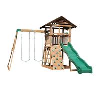 Backyard Discovery Lightning Ridge Parque Infantil de Madera | Parque Infantil al Aire Libre con Columpio Doble/tobogán/Muro para trepar/Escalera/arenero/Accesorios incluidos