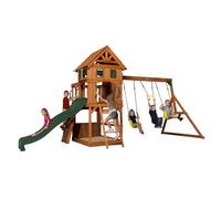 Backyard Discovery Parque infantil atlantic | Zona infantil para ninos de Madera XXL con Columpio, Tobogan, Muro de escalada y arenero | area de Juegos para Jardin