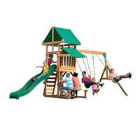 Backyard Discovery Parque Infantil Belmont | Zona Infantil para ninos de Madera con Columpio, Tobogan, arenero y Mesa de Picnic | Area de Juegos para Jardin