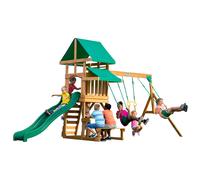 Backyard Discovery Parque infantil Belmont | Zona infantil para ninos de Madera con Columpio, Tobogan, arenero y Mesa de picnic | area de Juegos para Jardin