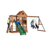 Backyard Discovery Parque infantil Hillcrest | Zona infantil para ninos de Madera XXL con Columpio, Tobogan, Muro de escalada y Mesa de picnic | area de Juegos para Jardin