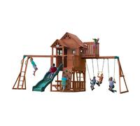 Backyard Discovery Parque infantil Skyfort ii | Zona infantil para ninos de Madera XXL con Columpio, Tobogan, Muro de escalada y Torre de observacion | area de Juegos para Jardin