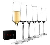 BACLIFE Juego de 6 copas de champán sopladas a mano, regalo único para el día del padre, cumpleaños, boda, ideal para degustación de vino, uso diario, 7.5 onzas, transparente