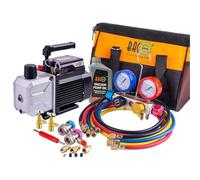 BACOENG 4.5CFM Bomba de Vacío Aire Acondicionado con Manometros de 4 vías, Kit Carga Aire Acondicionado Coche Ideal para HVAC/Auto AC Diagnósticos R134A R410A