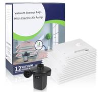 BACOENG Bolsas de Vacío con Bomba de Aire Eléctrica, 12 Bolsas de Compresión (Tallas: 4 x XL, 4 x L, 4 x M) para Uso en Casa y Viaje