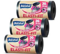 Bacofoil Elasti-Fit Bolsas de basura recicladas de 30 l, 3 rollos (36 bolsas), a prueba de fugas, cierre elástico para un ajuste seguro, hechas de plástico 100% reciclado, eliminación de residuos