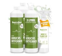 BactoDes - Limpiador multiusos neutro, inodoro y probiótico, concentrado 3 x 1 L con botella de spray - Neutralizador especial de olores con efecto microbiano orgánico - Limpiador enzimático eficaz y