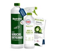 BactoDes - Neutralizador de olores especial 1L concentrado con botella mezcladora en spray - Limpiador enzimático universal con efecto biomicrobiano - Eliminador de olores de todo tipo
