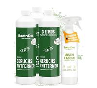 BactoDes - Neutralizador de olores especial 3L concentrado con botella mezcladora en spray - Limpiador enzimático universal con efecto biomicrobiano - Eliminador de olores de todo tipo