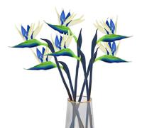 Bacucine Bird of Paradise - Ramo de flores artificiales Strelitzia de goma, 6 unidades, flores tropicales para el hogar, jardín, oficina, boda, decoración de fiesta (azul)