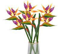 Bacucine Bird of Paradise - Ramo de flores artificiales Strelitzia de goma, 6 unidades, flores tropicales para el hogar, jardín, oficina, boda, decoración de fiesta (amarillo)