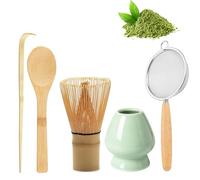 Bacxzomx 5 Piezas Matcha Kit, Matcha set con Batidor Bambu te Matcha, Cuchara, Colador, Soporte para la Batidora, Juego Completo de Matcha