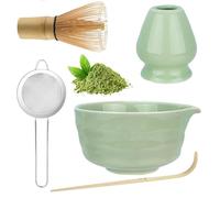 Bacxzomx 5 Piezas Matcha Kit, Matcha set con Batidor Bambu te Matcha, Cuchara, Colador, Soporte para la Batidora, Ciotola per Matcha, Juego Completo de Matcha