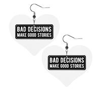Bad Decisions Make Good Stories Pendientes de cuero para mujer, pendiente colgante, colgante de corazón con gancho, regalos para niña adulta