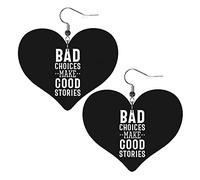 Bad Decisions Make Good Stories Pendientes de cuero para mujer, pendiente colgante, colgante de corazón con gancho, regalos para niña adulta