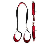 Bad Kitty Deluxe - Juego de sujeción para cuello y muslo con esposas extraíbles, acolchadas y ajustables, piel sintética negro/rojo, BDSM Bondage para el cuello, gancho y hebillas