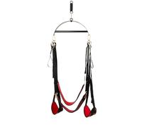Bad Kitty Deluxe Love Swing - Columpio sexual para puerta y techo hasta 180 kg, correas ajustables y correas de mano, acolchado de piel sintética, correas rojas, negras, detalles dorados, suspensión