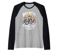 Bad Kitty Motorcycle Club Sarcástico Gatito y Motobike Camiseta Manga Raglan