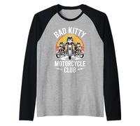 Bad Kitty Motorcycle Club Sarcástico Gatito y Motobike Camiseta Manga Raglan